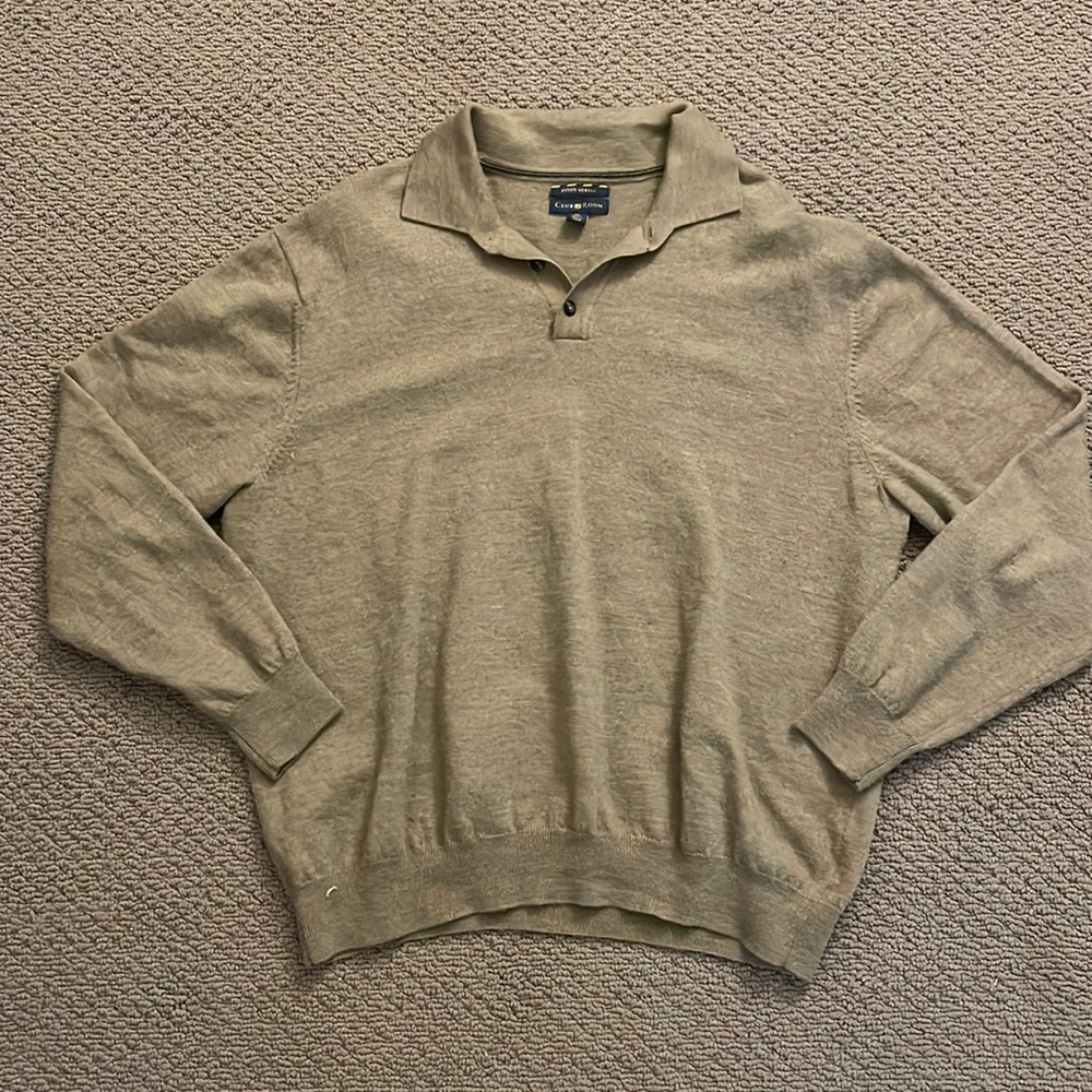 Club Room Estate Merino 100% Merino Wool Button Collar Sweater, Size XL